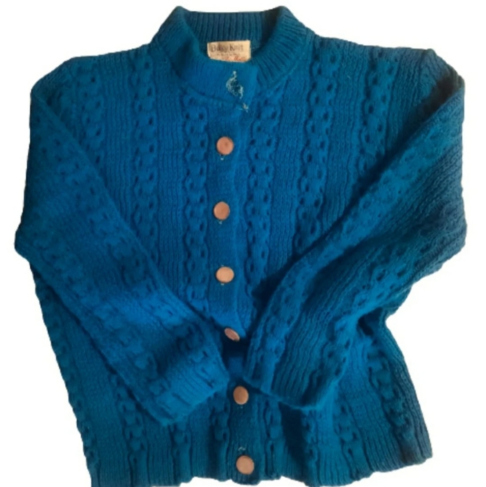 Vintage Blue Cardigan 100% Orlon Acrylic